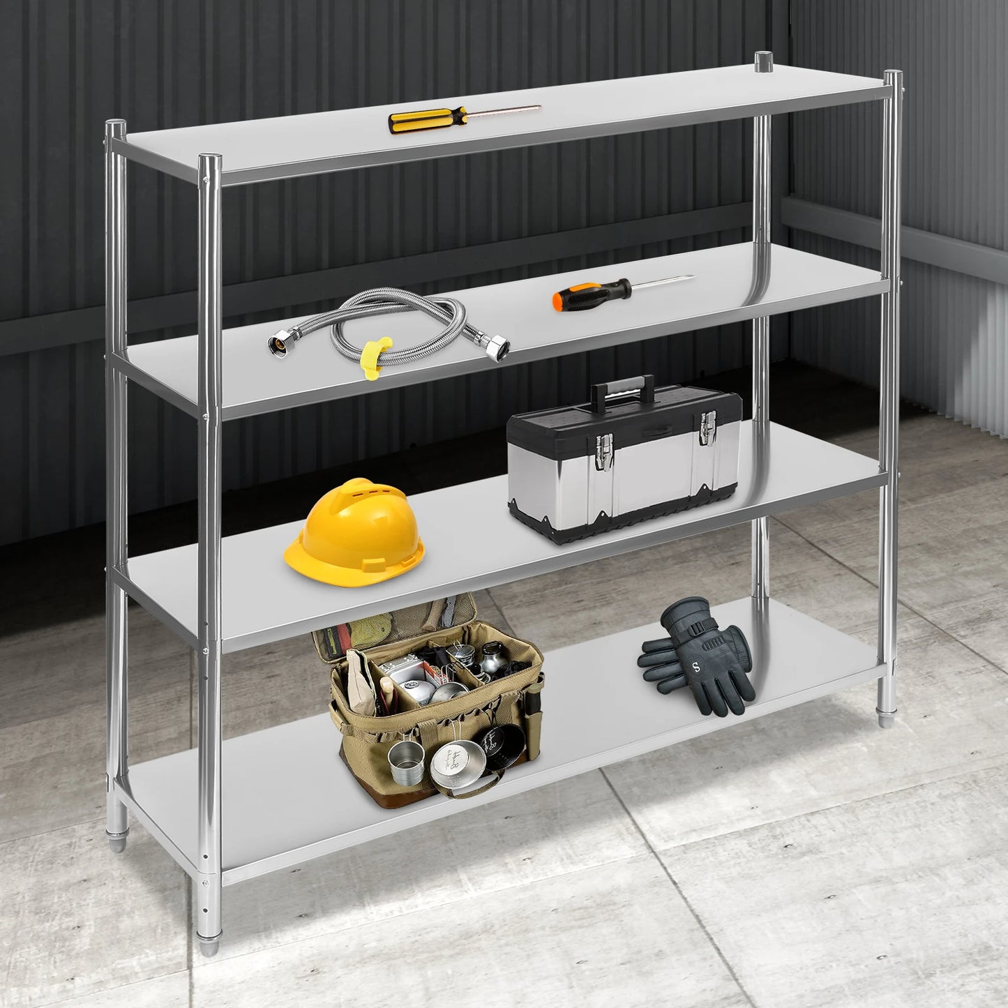 Four-Tier Stainless Steel Storage Shelf Heavy-Duty Adjustable Height