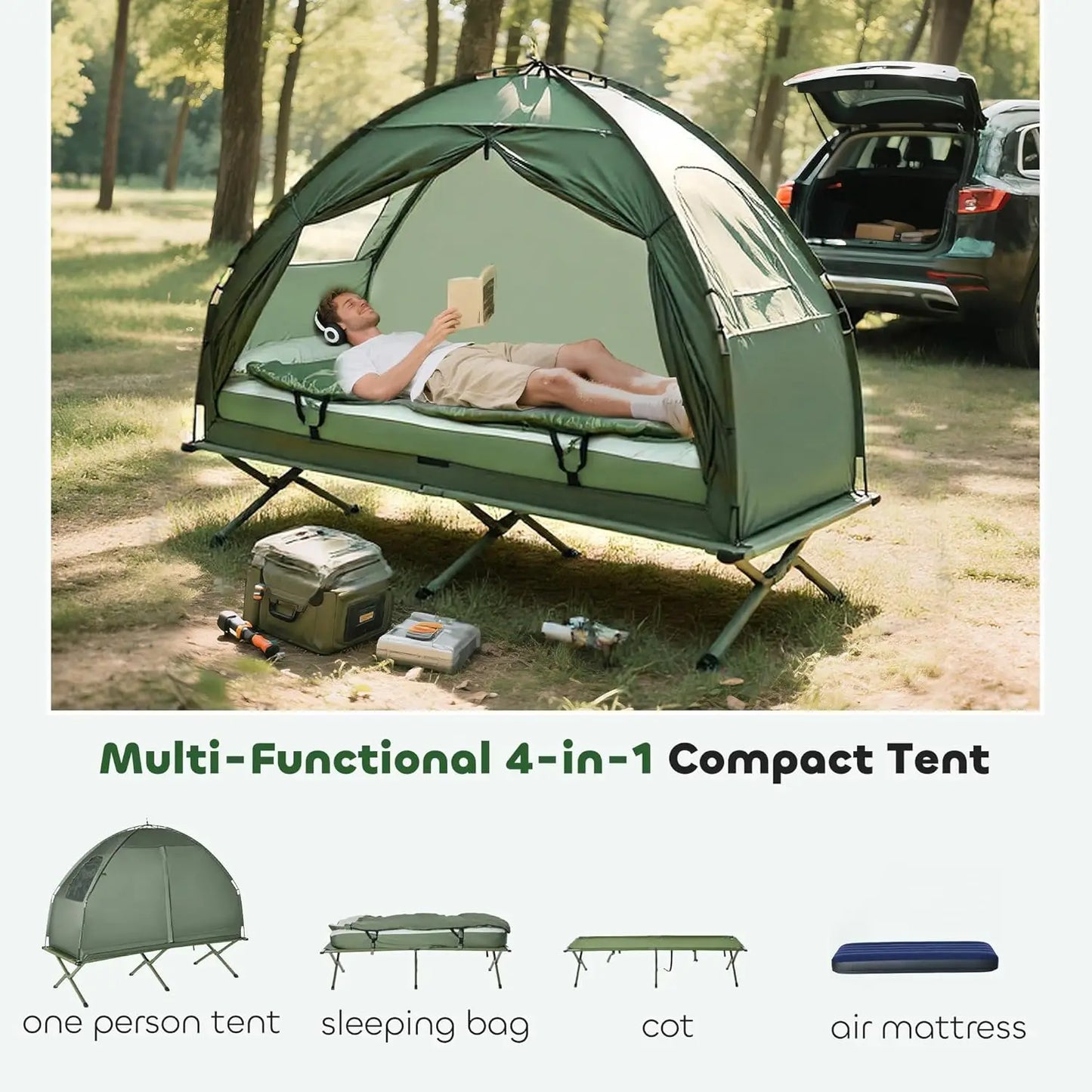 6-In-1 Folding Tent Cot With Mattress For Outdoor Camping