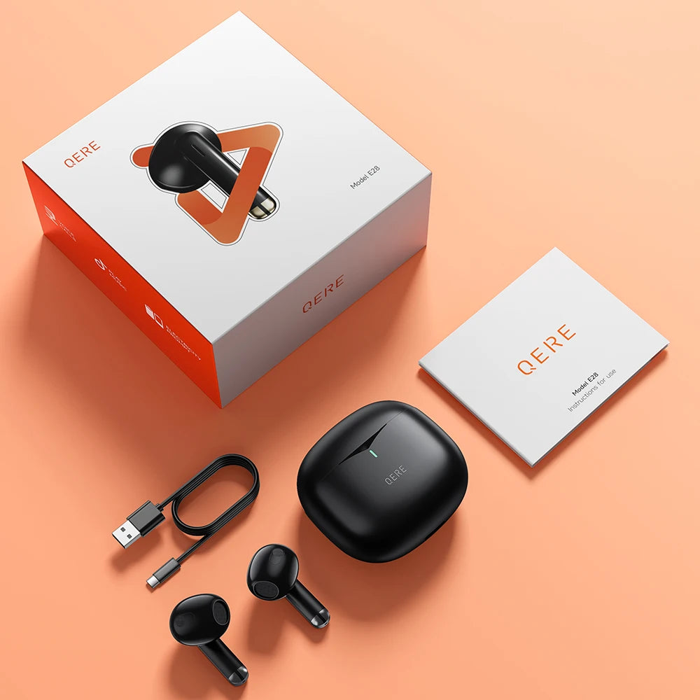 QERE E28 Wireless Earphones TWS Bluetooth 5.3 Low Latency Waterproof