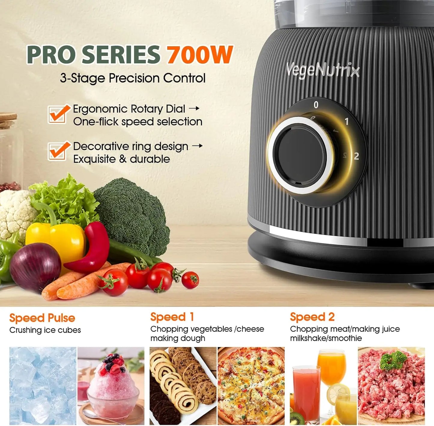 XMSJ All-In-One Food Processor And Blender Combo 700W
