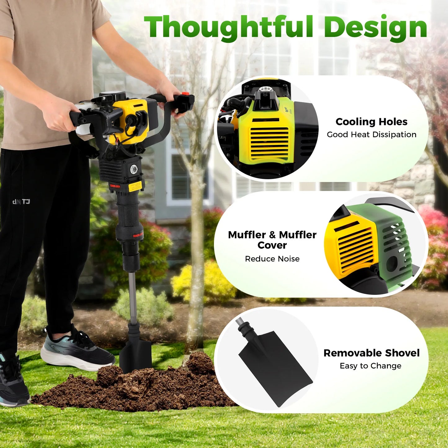 CNCEST 1250W Portable Tree Digger 33CC Gas Powered Pro
