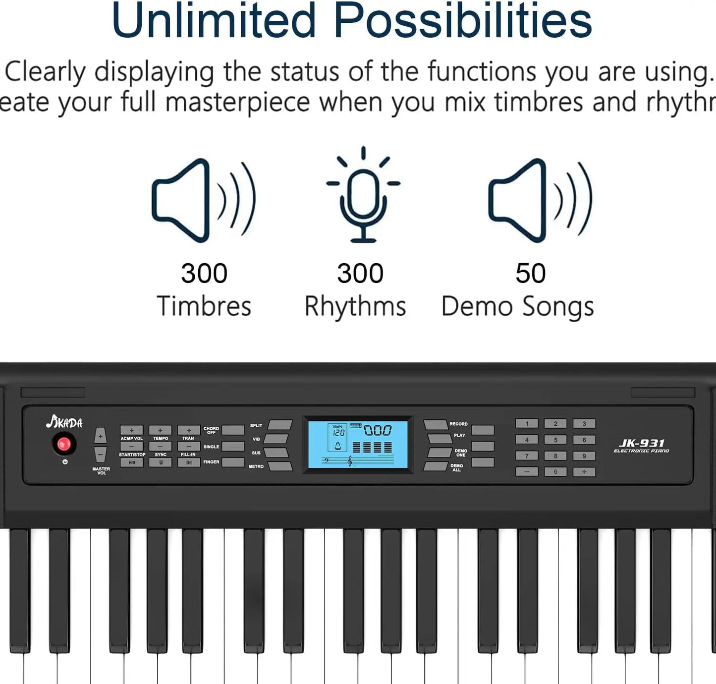 Portable 61Key Electric Piano Keyboard With LCD Screen
