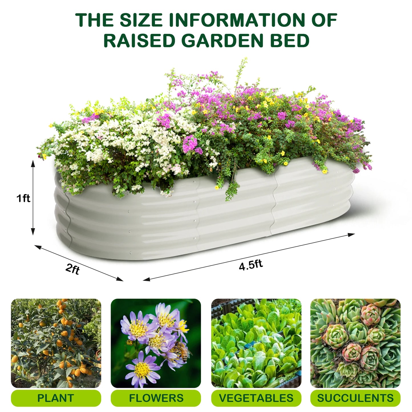 HiMISS Oval Galvanized Raised Garden Bed Set With Open End Base Planters