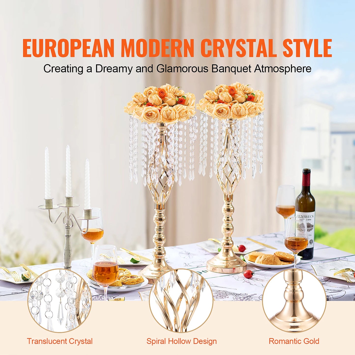 SucceBuy Crystal Wedding Flower Stand Metal Centerpiece Vase