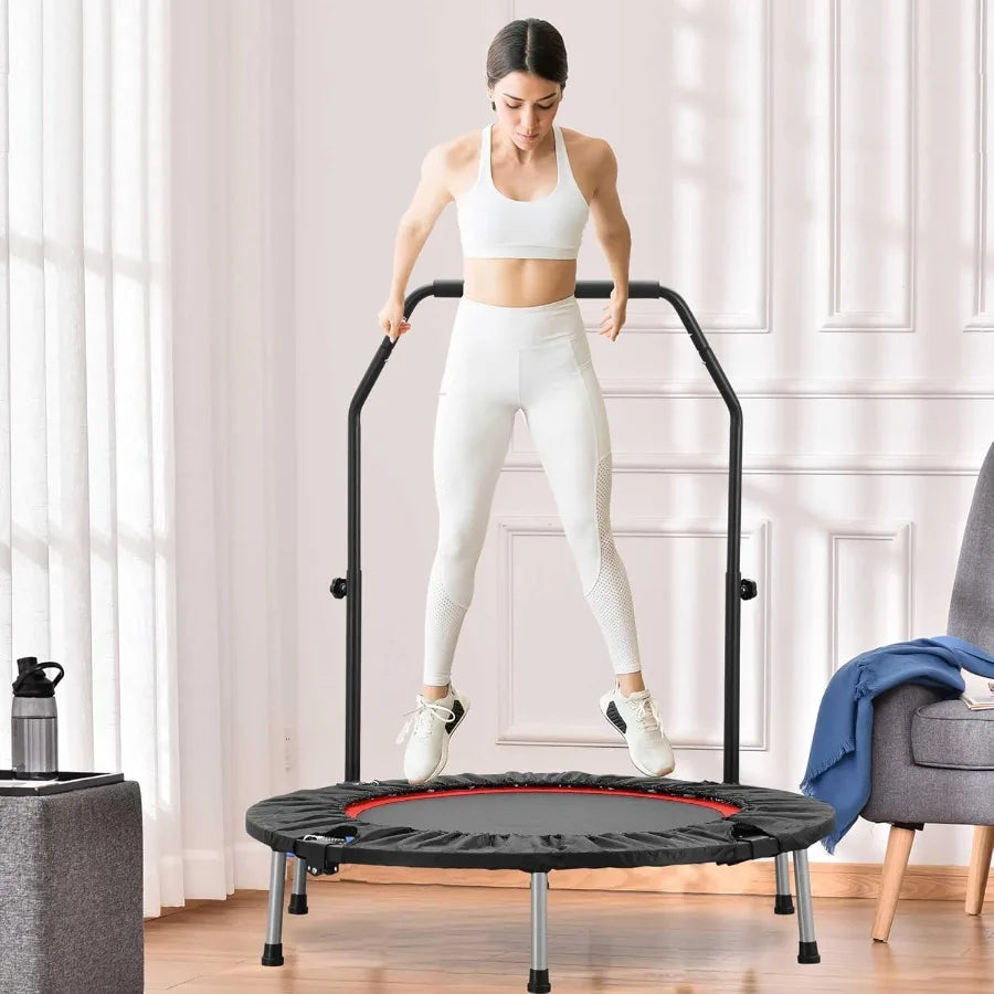 Mini Trampoline Rebounder Foldable With Adjustable Handle Bar 330Lb Capacity