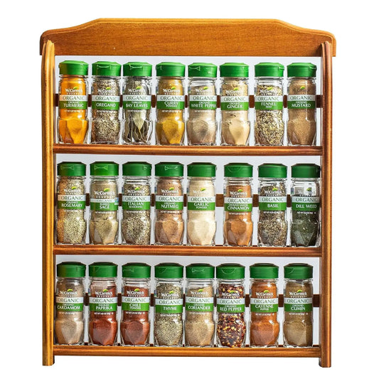 Three-Tier Wood Spice Rack With 24 Organic Herbs And Spices