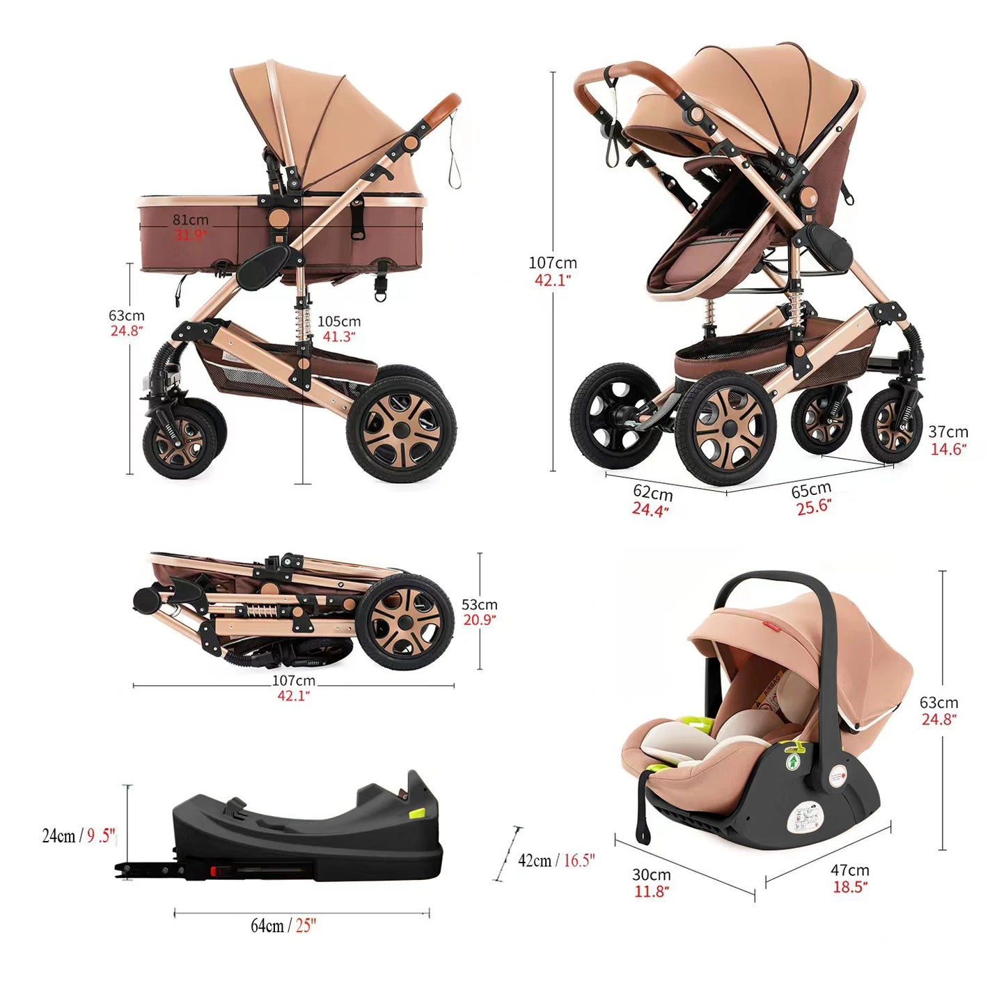 SteAnny Baby Travel System 3-In-1 Stroller With Isofix Base