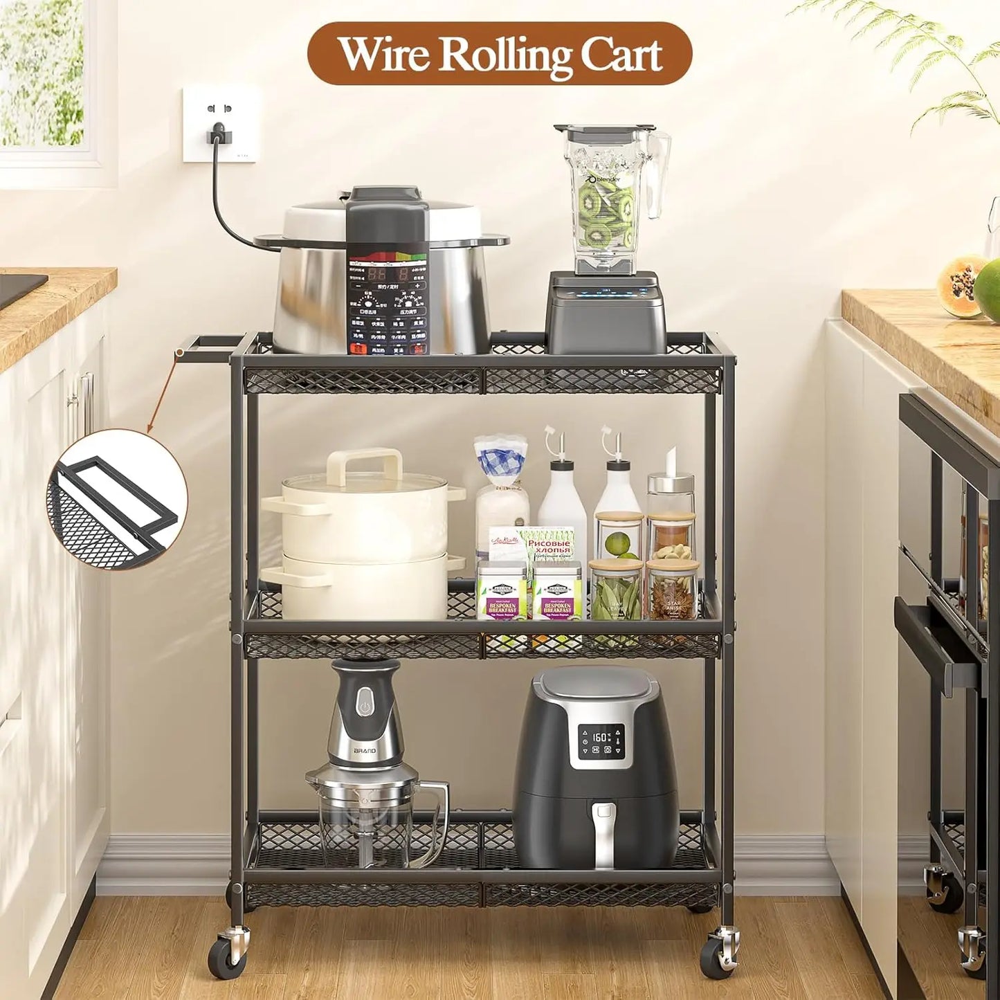 Heavy-Duty 3-Tier Rolling Utility Cart With Locking Wheels