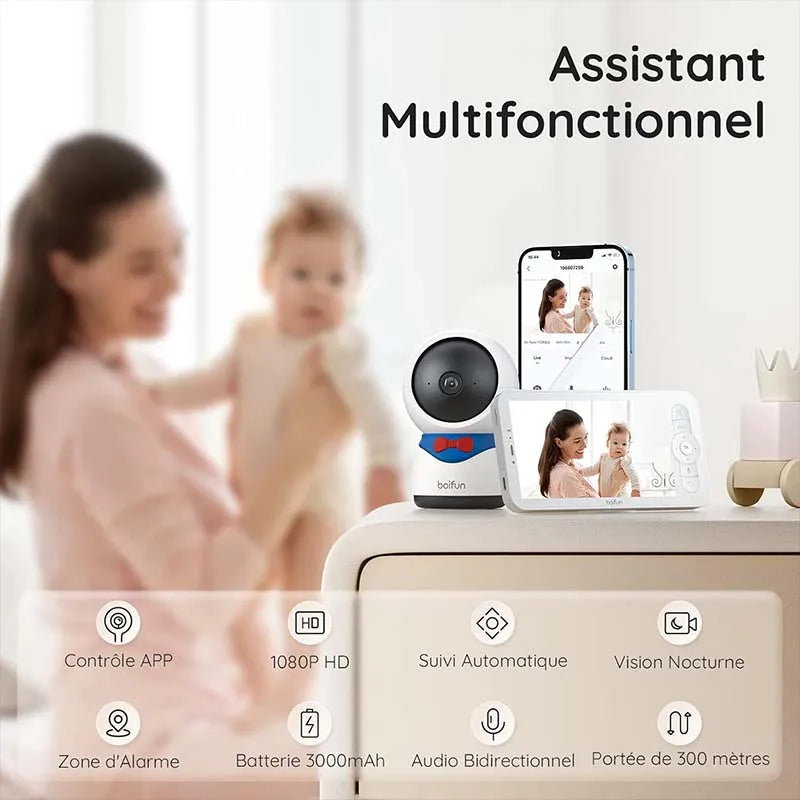 BOIFUN 1080P Baby Monitor With PTZ 355 Degree Auto Tracking