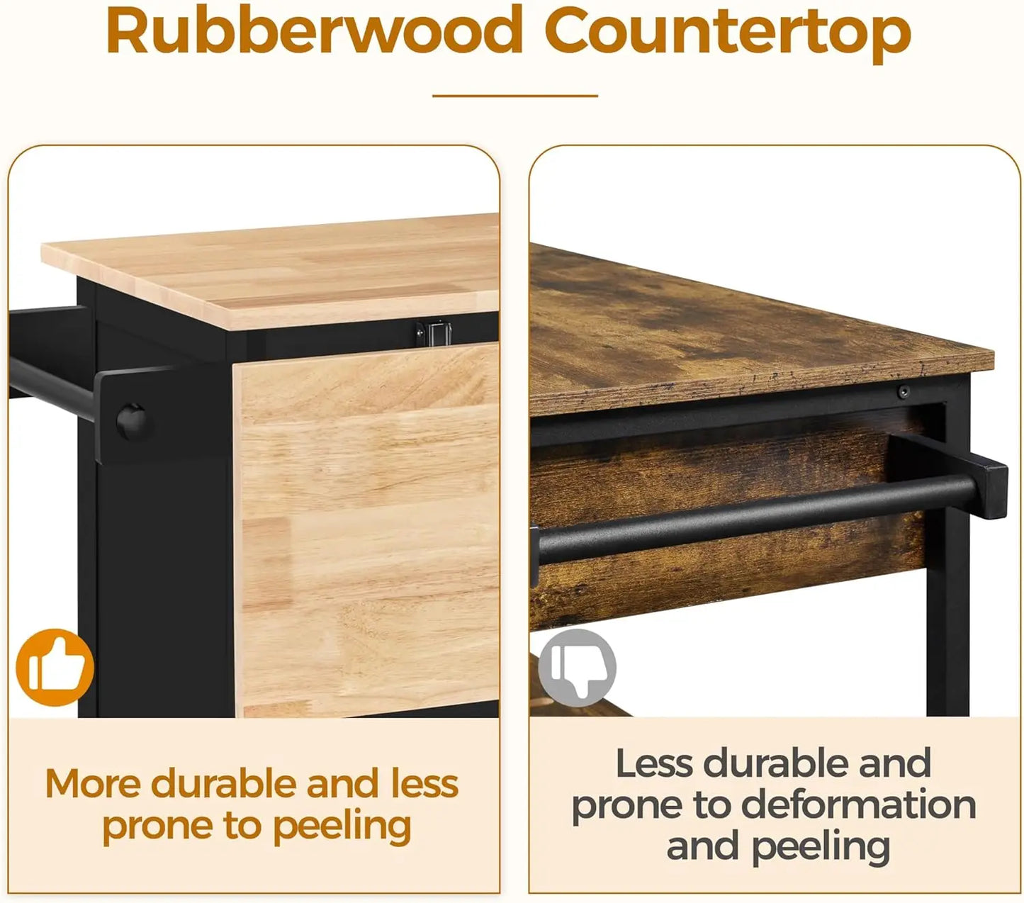 Rolling Kitchen Island Cart With Drop Leaf Storage Drawer