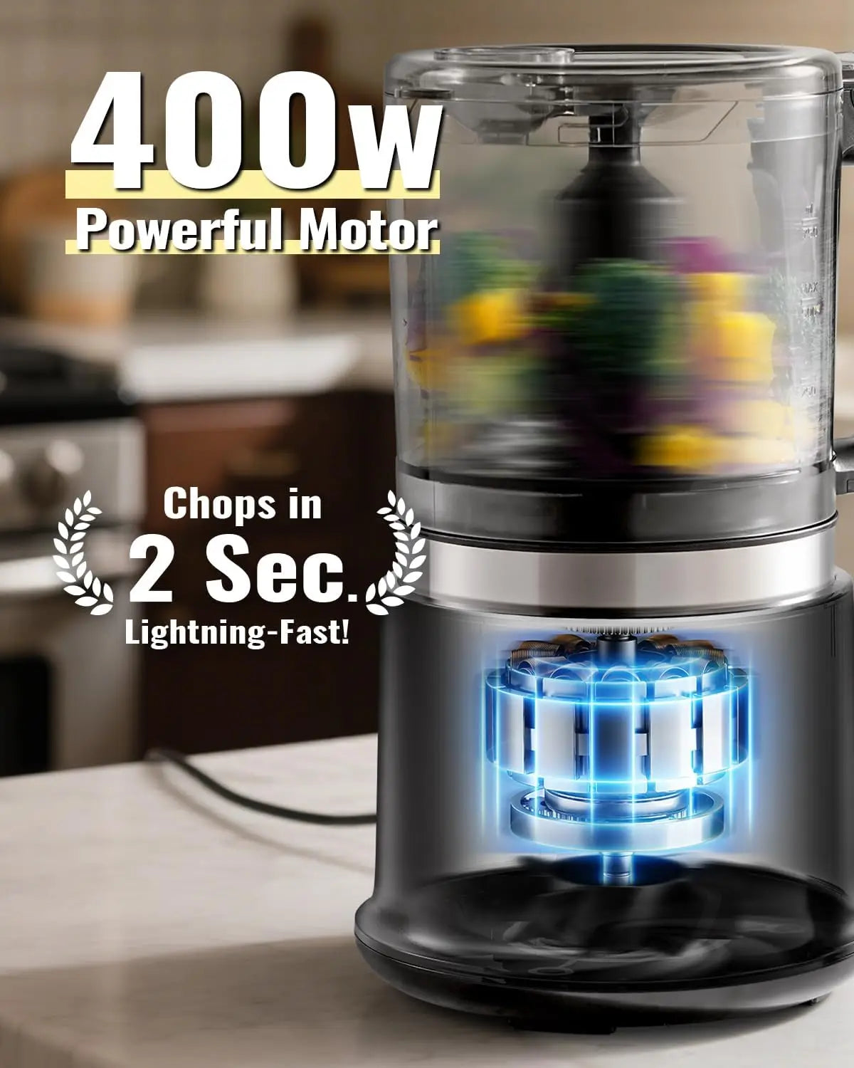 Mini Food Processor 400W 2 Speed Chopper Puree BPA Free