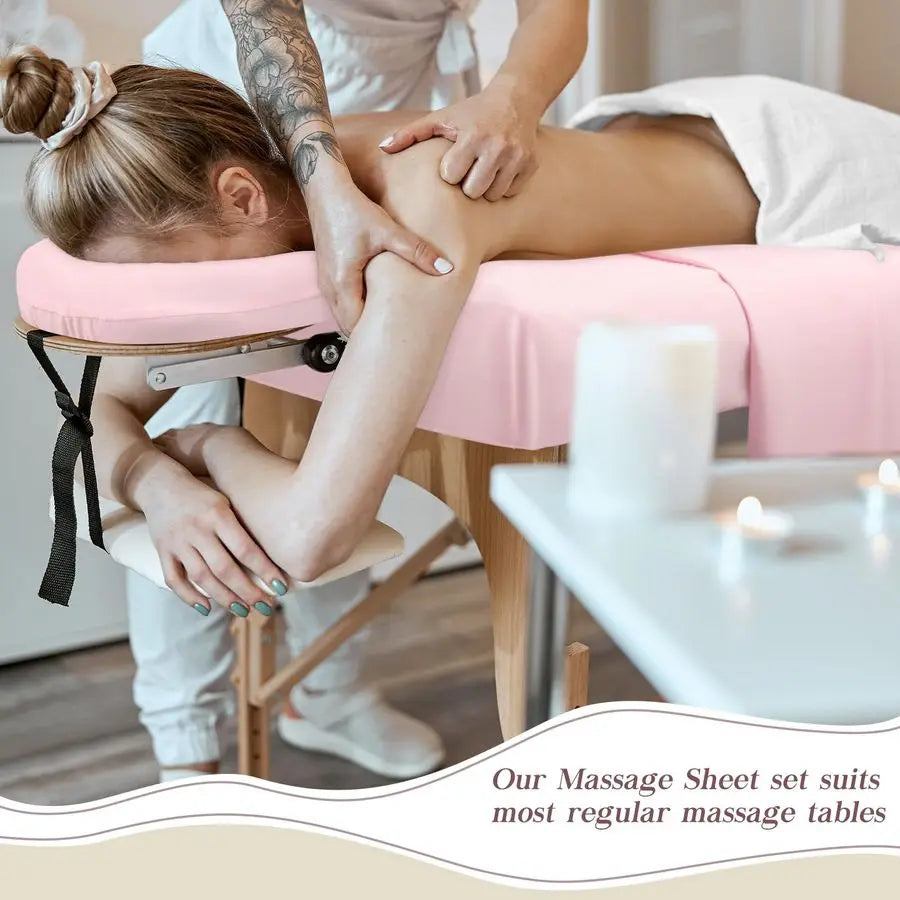 9 Pcs 3 Set Microfiber Massage Table Sheets Set Bulk Includes Flat Sheet, Fitted Sheet with Pocket, Face Rest CoverPink