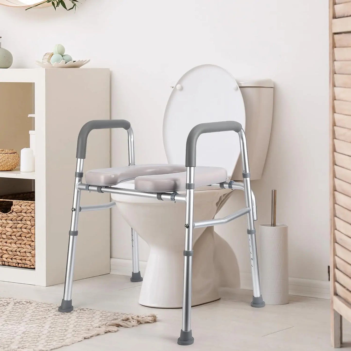 Raised Toilet Seat With Standalone Frame For Elderly And Disabled
