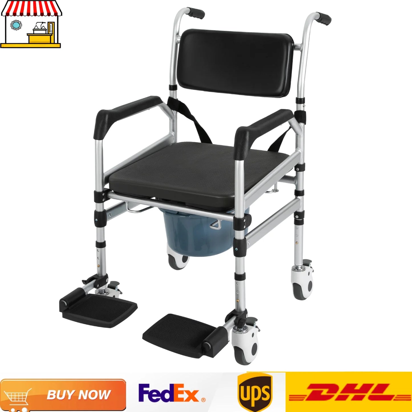 Shower Chair With Wheels For Seniors Adjustable Height 160kg Capacity