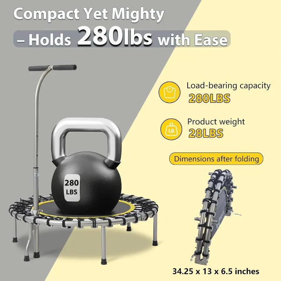 Foldable Mini Trampoline Rebounder With Adjustable T Bar Handle