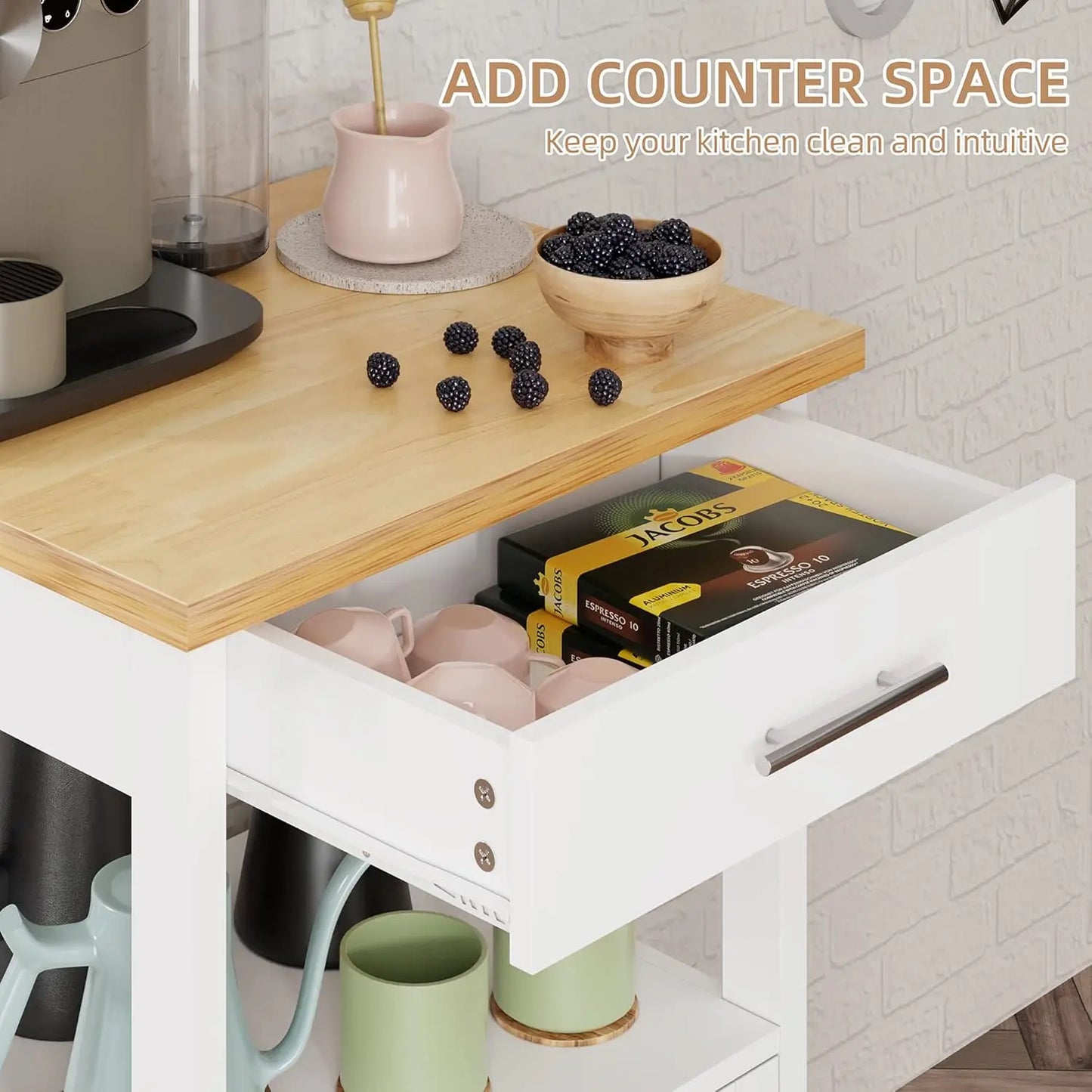 Rolling Kitchen Island Cart With Storage Cabinet And Drawer