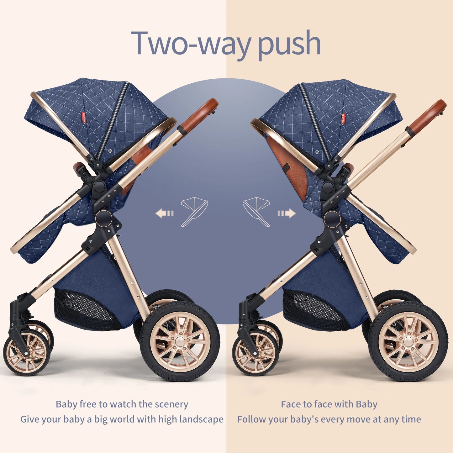 High Landscape Three-in-One Baby Stroller With Reversible Seat