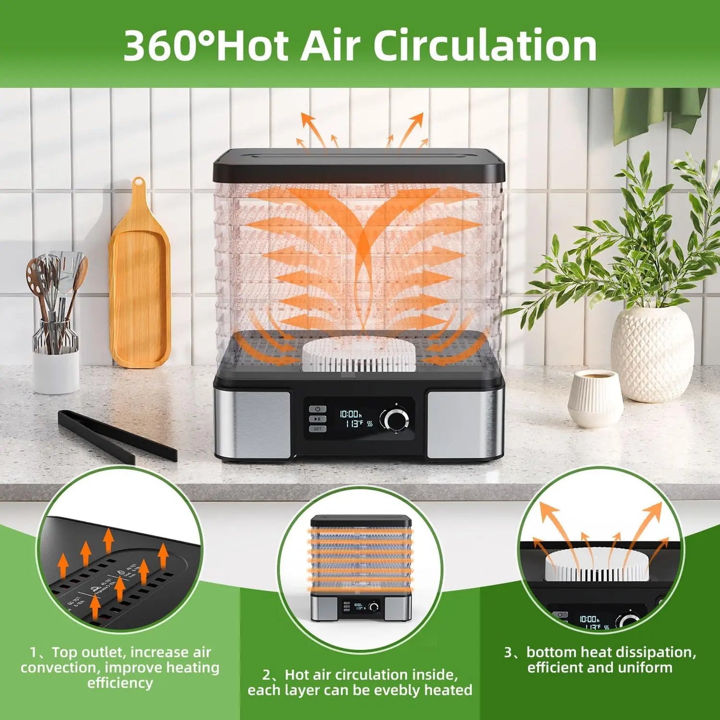 XMSJ Digital Stainless Steel Food Dehydrator With 7 Trays For Jerky