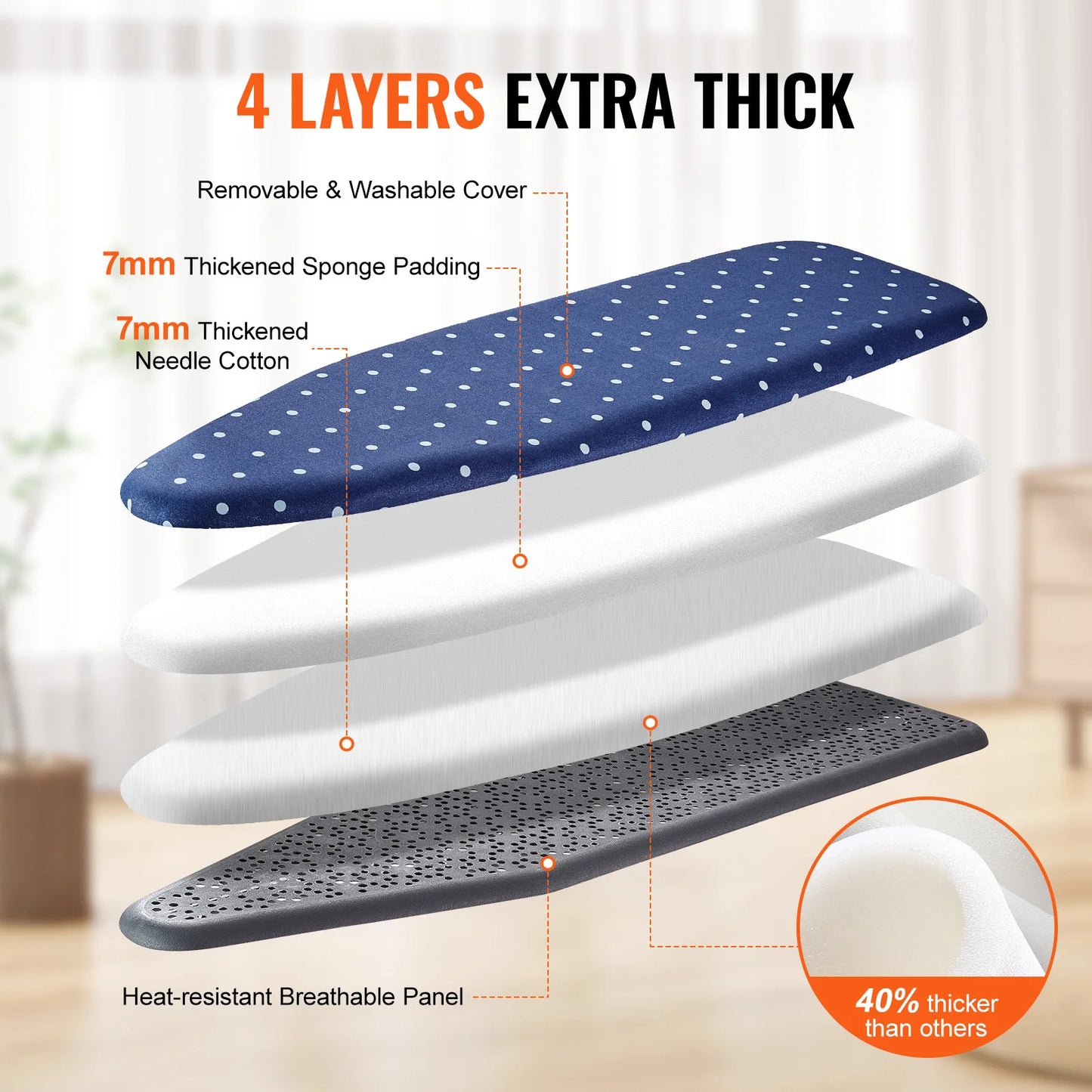 Foldable Height Adjustable Ironing Board With Removable Washable Cover