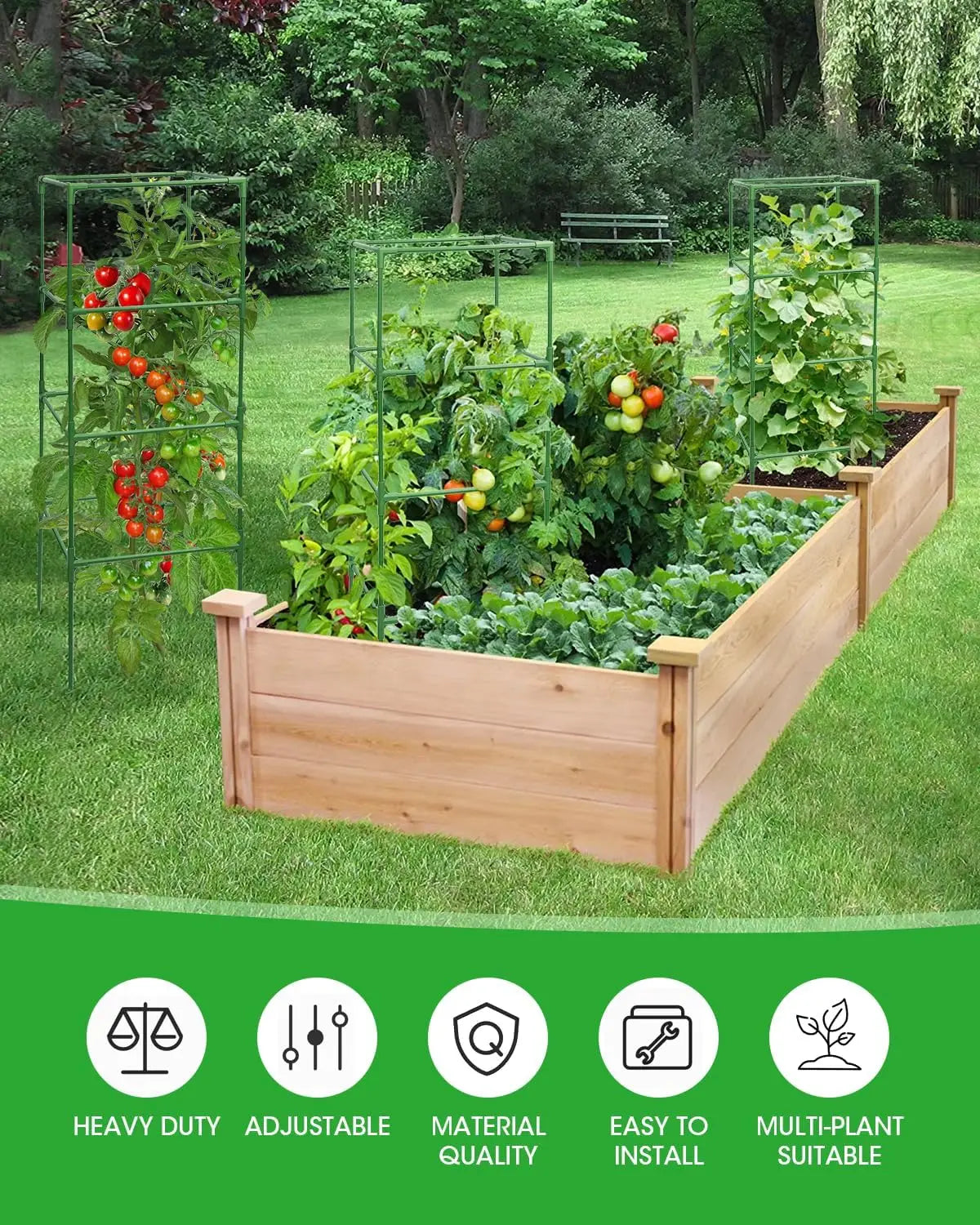 Six-Pack Square Tomato Cages, Adjustable Plant Trellis