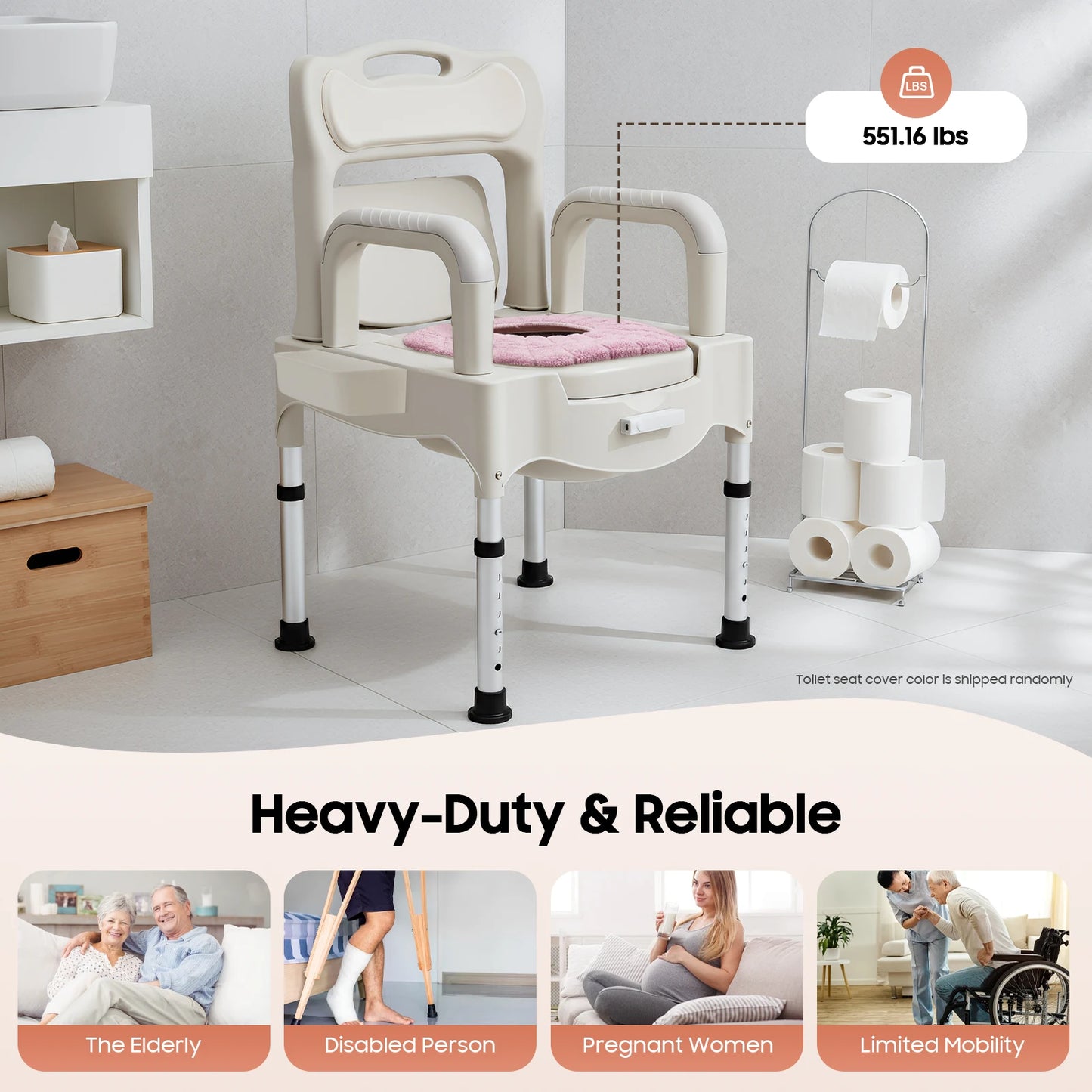 Bymaocar Toilet Chair For Elderly With Adjustable Height Aluminum