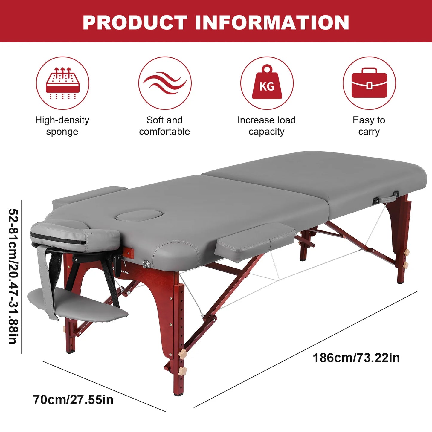 Folding Massage Table Height Adjustable Folding Tattoo Beauty Bed with Carrying Bag for Physiotherapy Shops