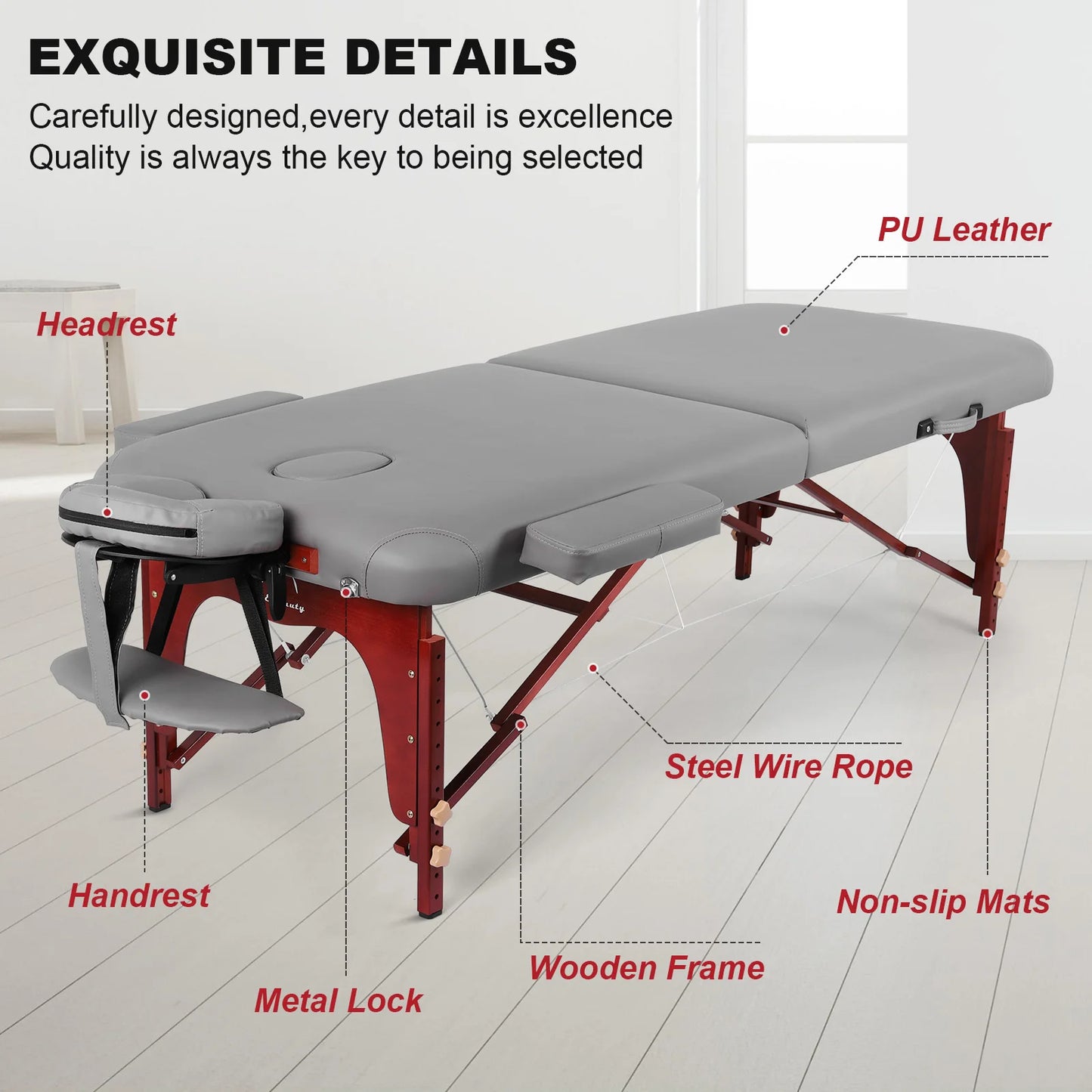 Folding Massage Table Height Adjustable Folding Tattoo Beauty Bed with Carrying Bag for Physiotherapy Shops