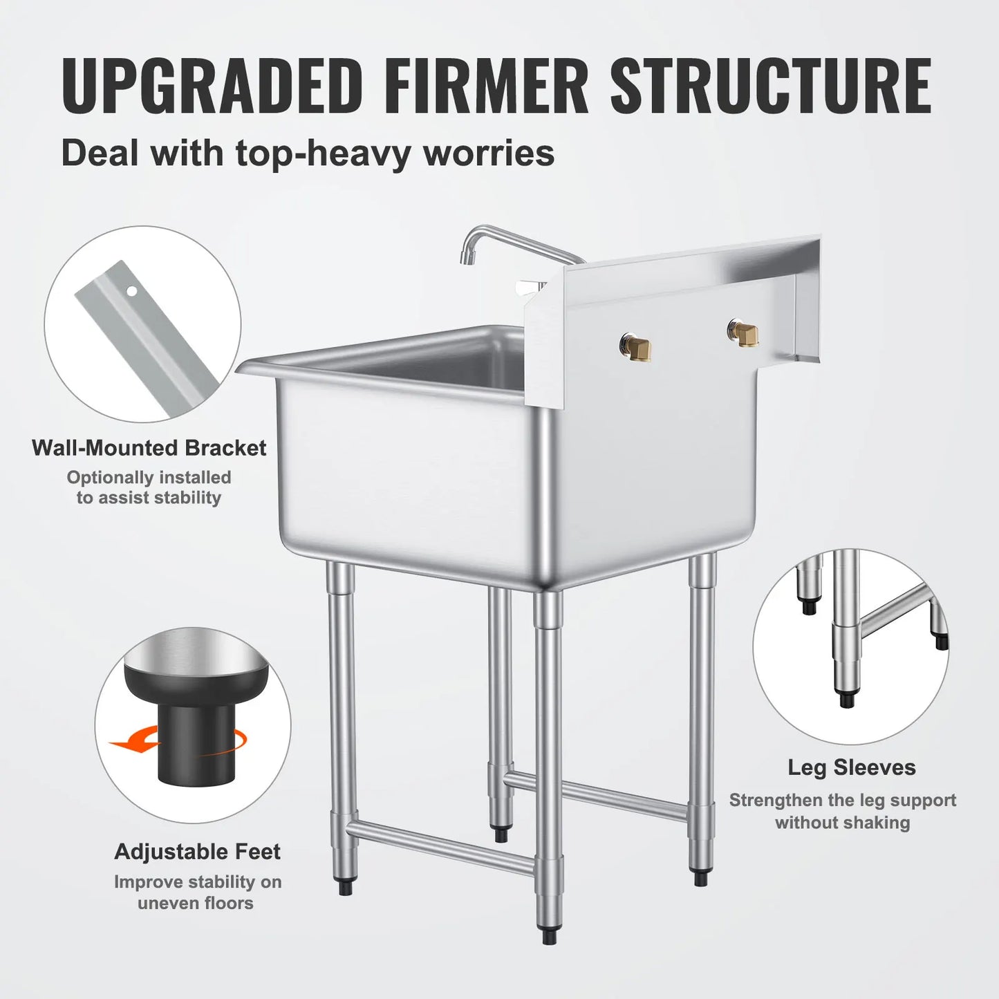 Stainless Steel Kitchen Prep Sink With Faucet For Restaurant