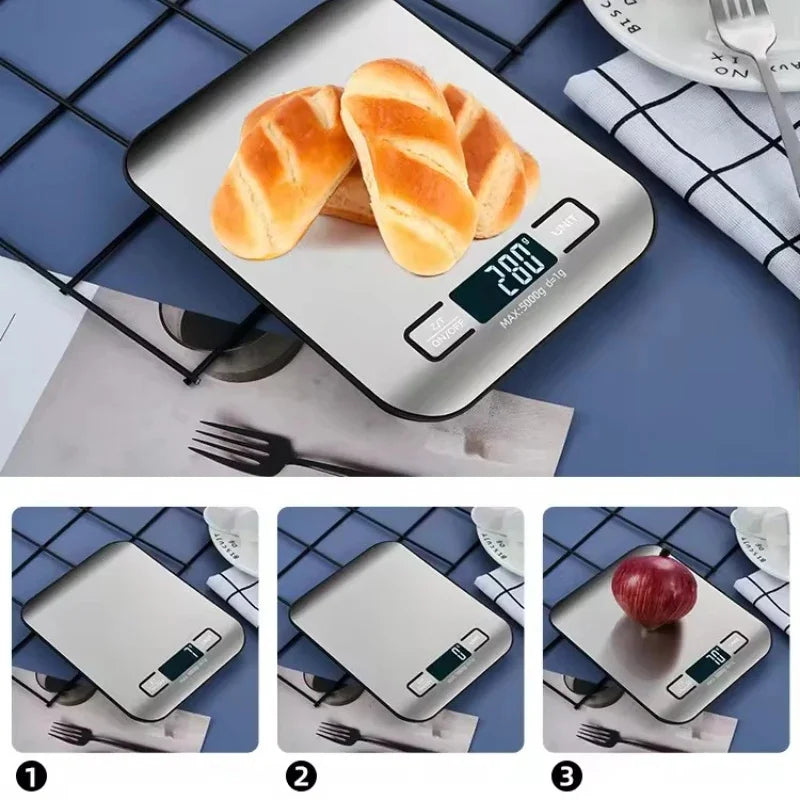 Digital Kitchen Scale With LED Display 5kg Capacity Stainless Steel
