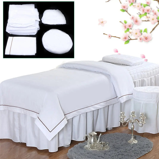 SPA Massage Table Full Cover Sheet Set White Soft Bedding Sheet Set Beauty Bedspread with Skirt for Salon & Spa Use