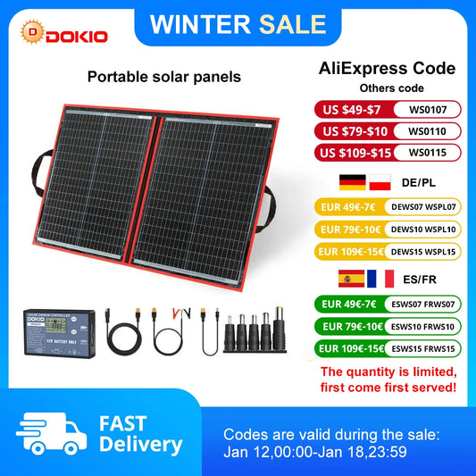 Dokio 200W Foldable Solar Panel with 12V Controller