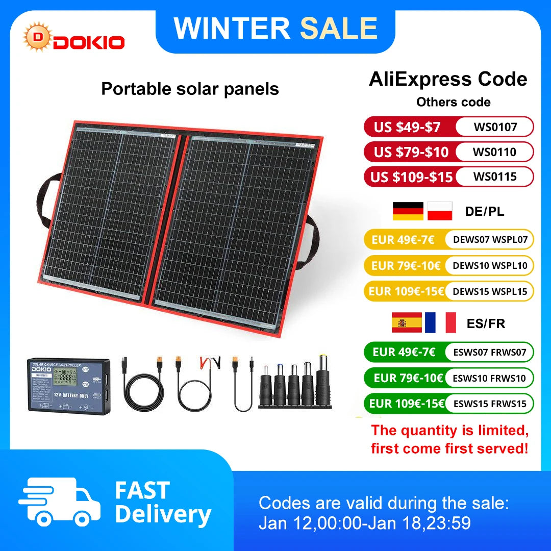 DOKIO 200W Foldable Solar Panel Kit For Camping 12V Controller