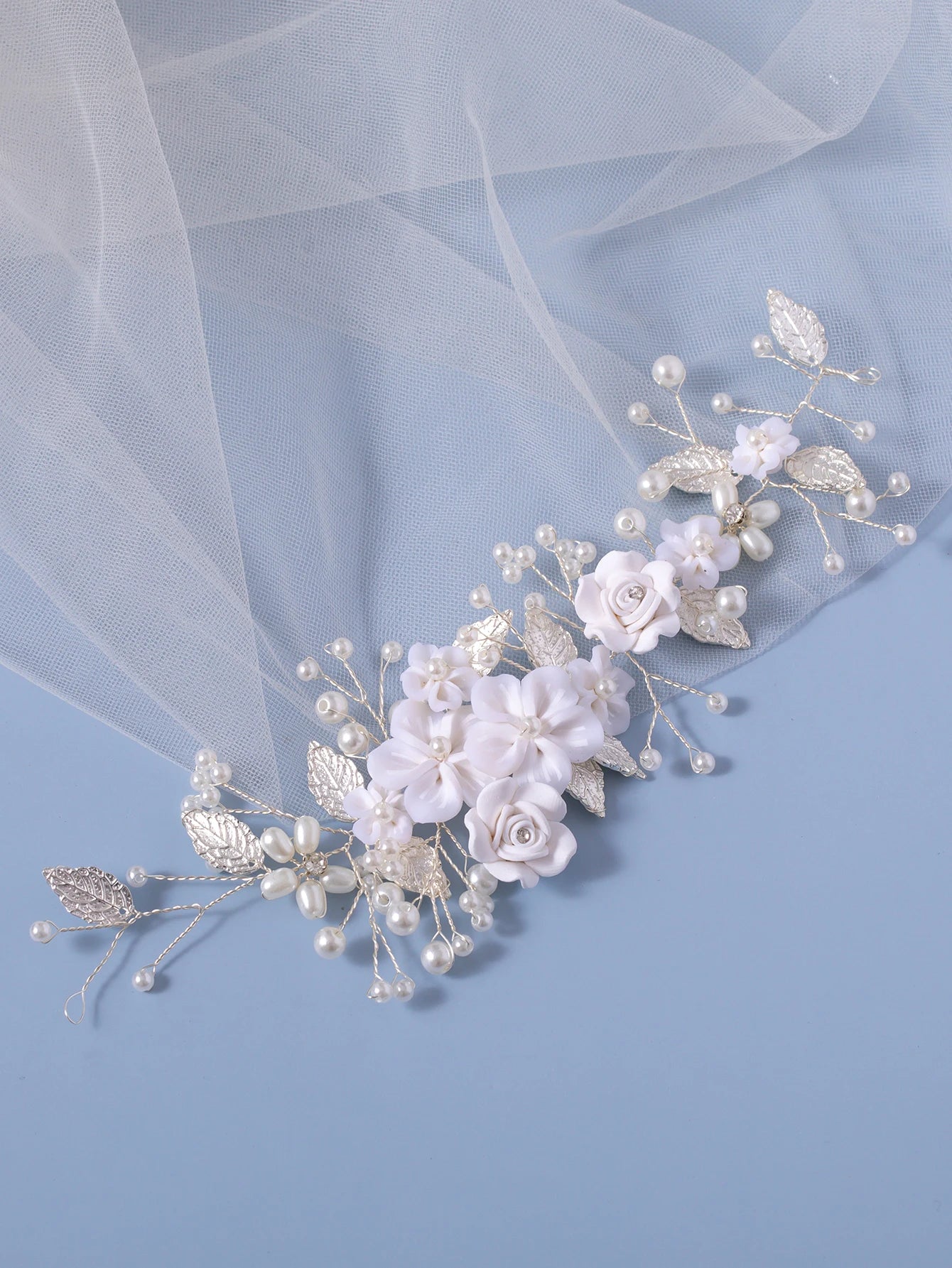 Bridal Hair Vine Pearl Rhinestone Leaf Headband For Wedding