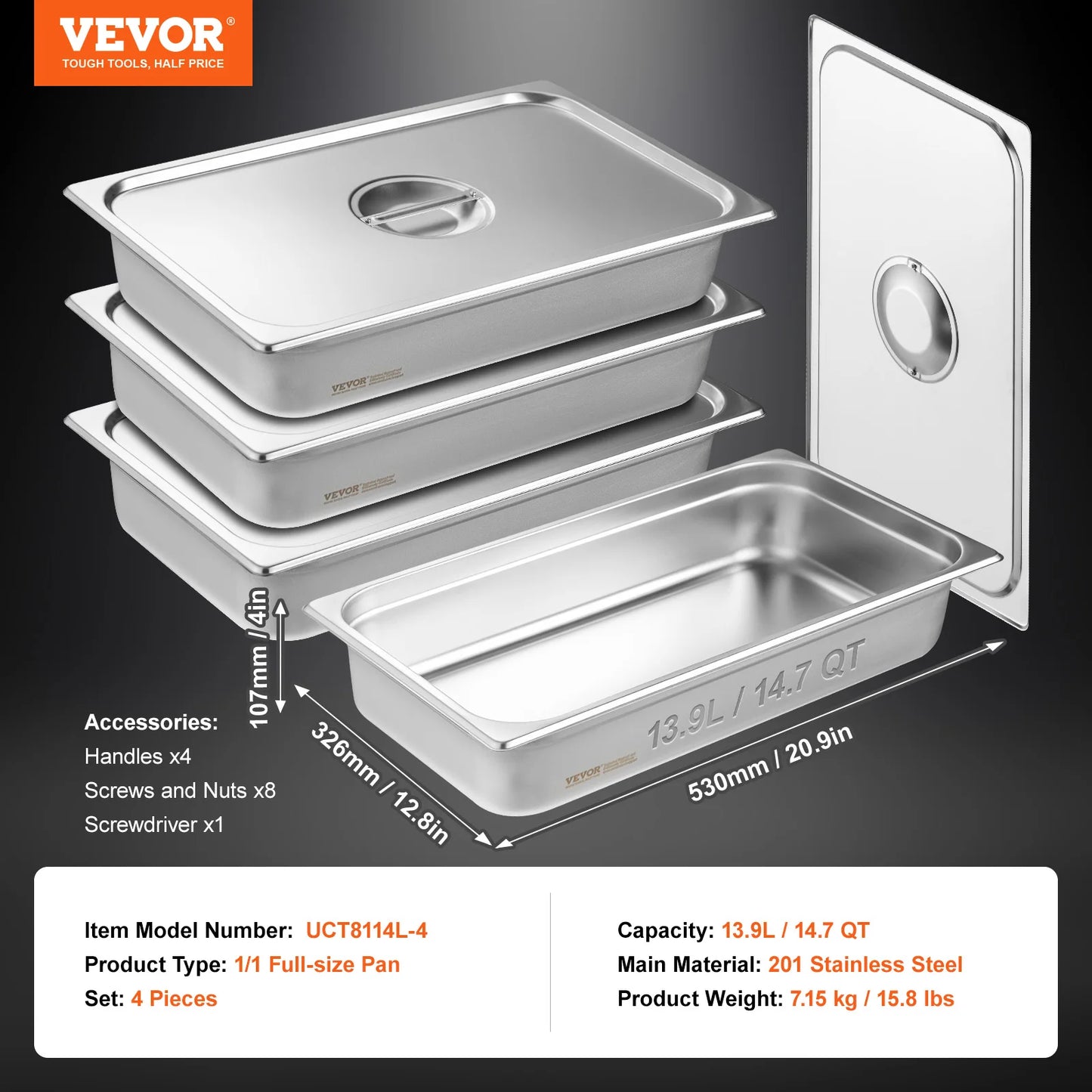 SucceBuy 4 Pack Anti Jam Steam Table Pans With Lid