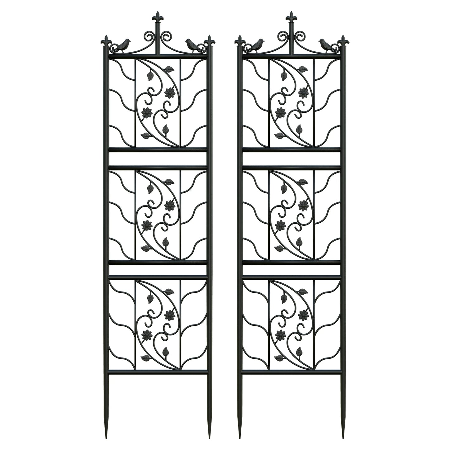 2x Tall Thick Metal Garden Trellis Bird Leaf Grid Panel