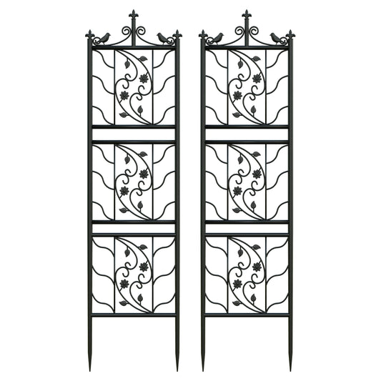 2x Tall Thick Metal Garden Trellis Bird Leaf Grid Panel