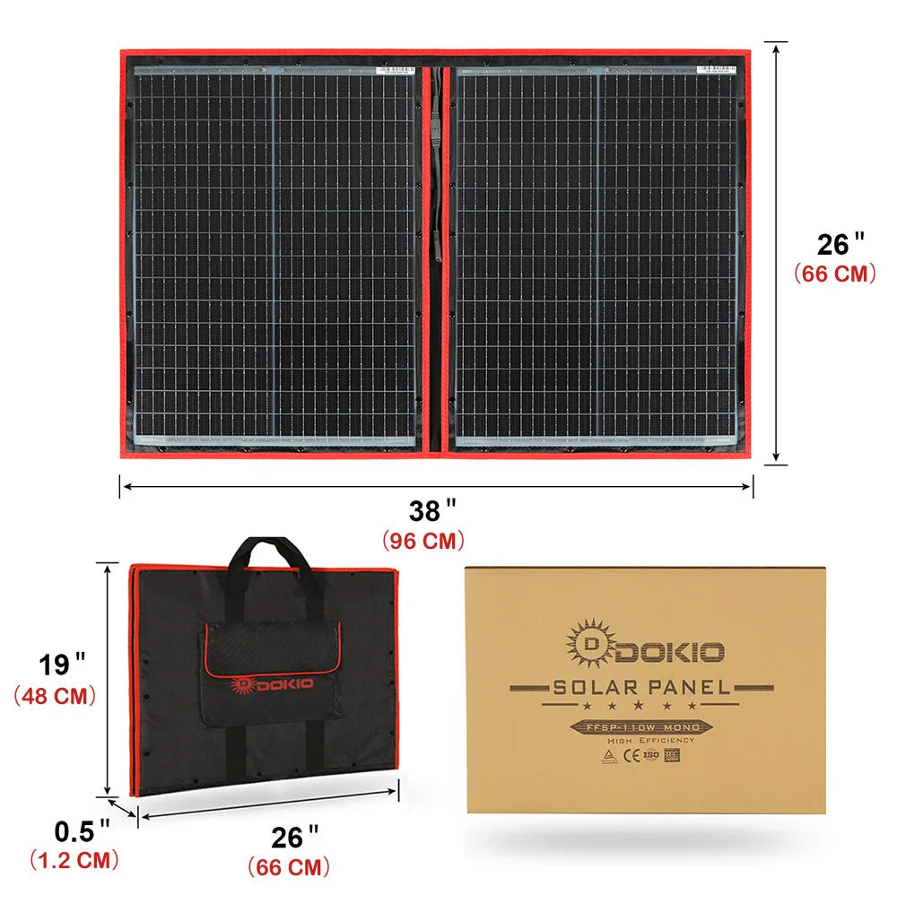 DOKIO 200W Foldable Solar Panel Kit For Camping 12V Controller