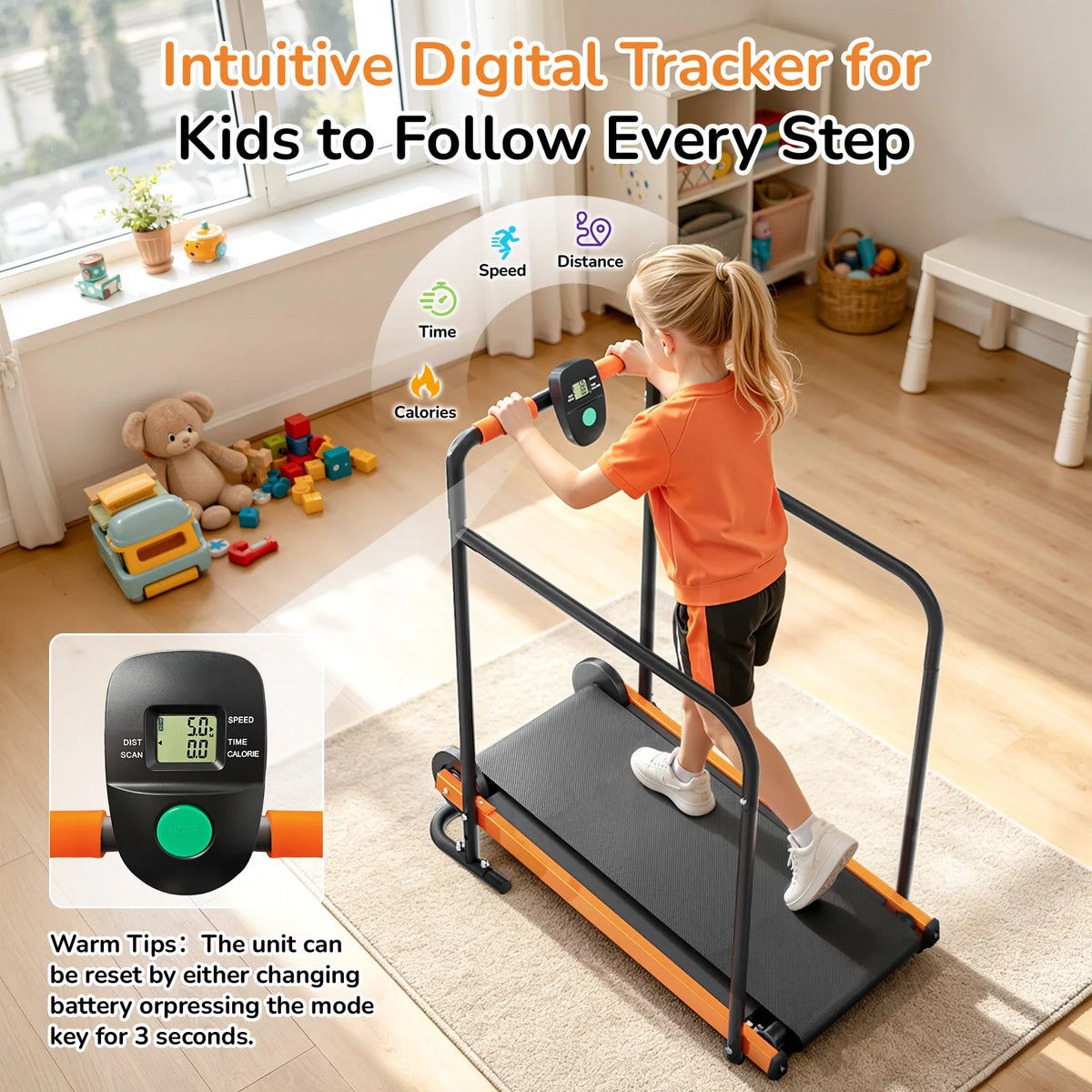 Akluer Non Electric Kids Walking Pad Treadmill With Padded Rails