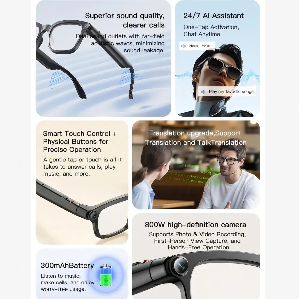 Giinova 800W Smart Video Glasses With Camera 1080P HD