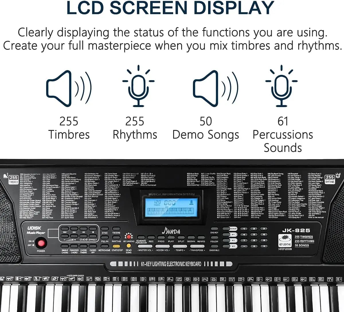 Portable 61-Key Keyboard Piano With Lighted Keys Headphones