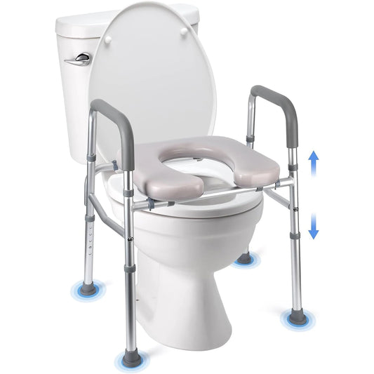 Raised Toilet Seat With Standalone Frame For Elderly And Disabled