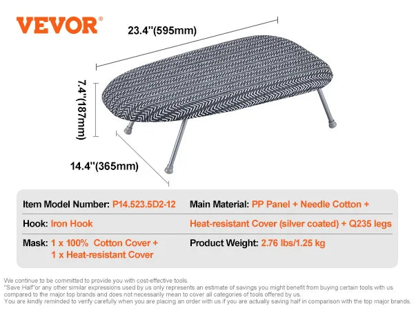 Foldable Height Adjustable Ironing Board With Removable Washable Cover