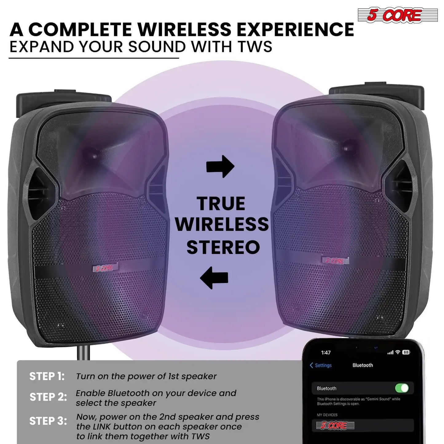 5 CORE Party Speaker With Microphone Bluetooth Karaoke System