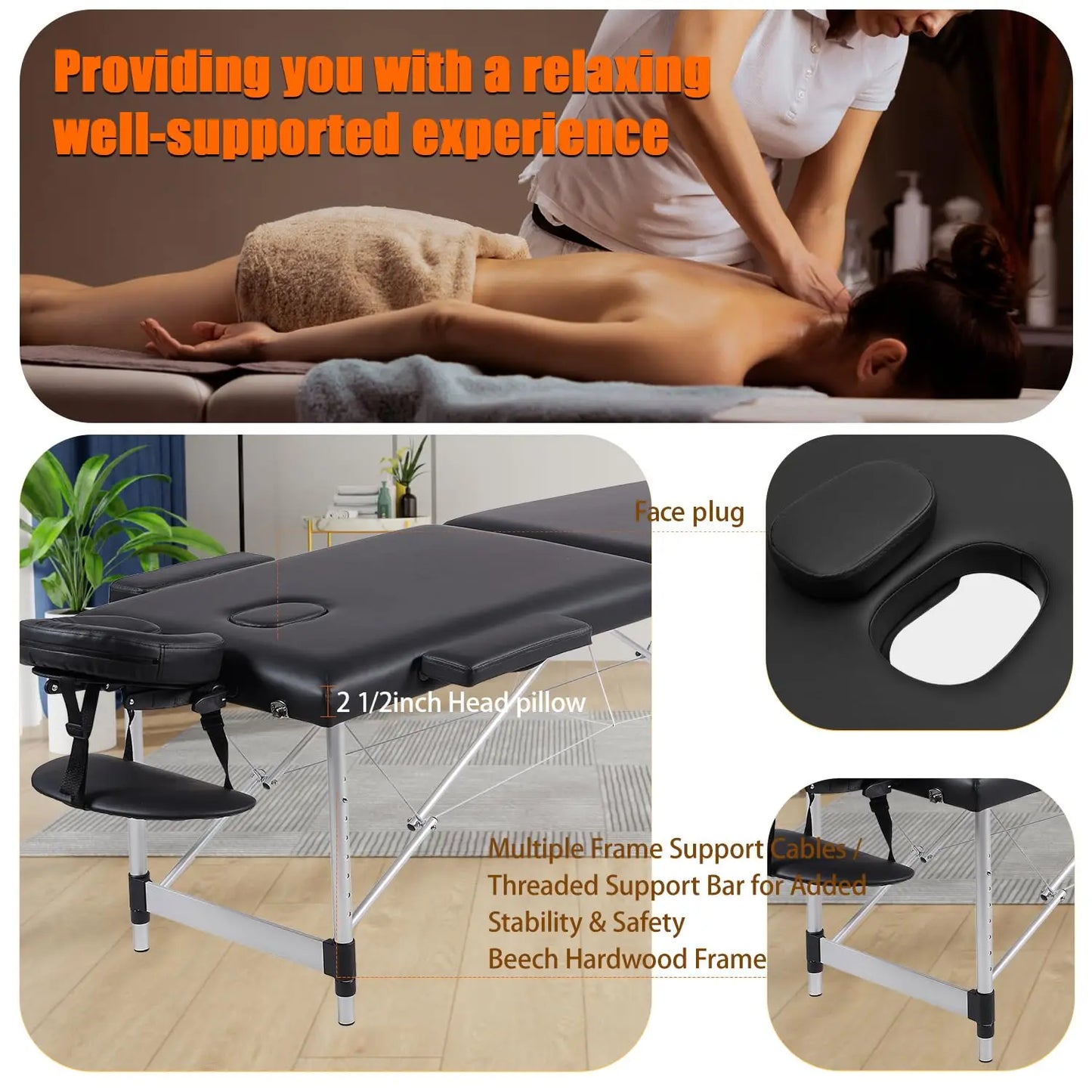 Portable Massage Table with Neck Stretcher, Light Weight 84 in Massage Bed Adjustable Lash Bed Tattoo Table for, Customized