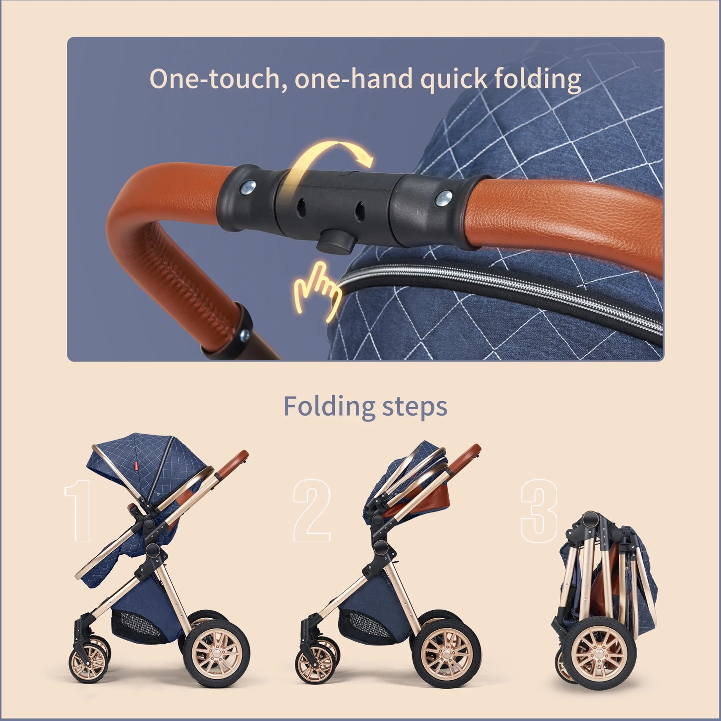 High Landscape Three-in-One Baby Stroller With Reversible Seat