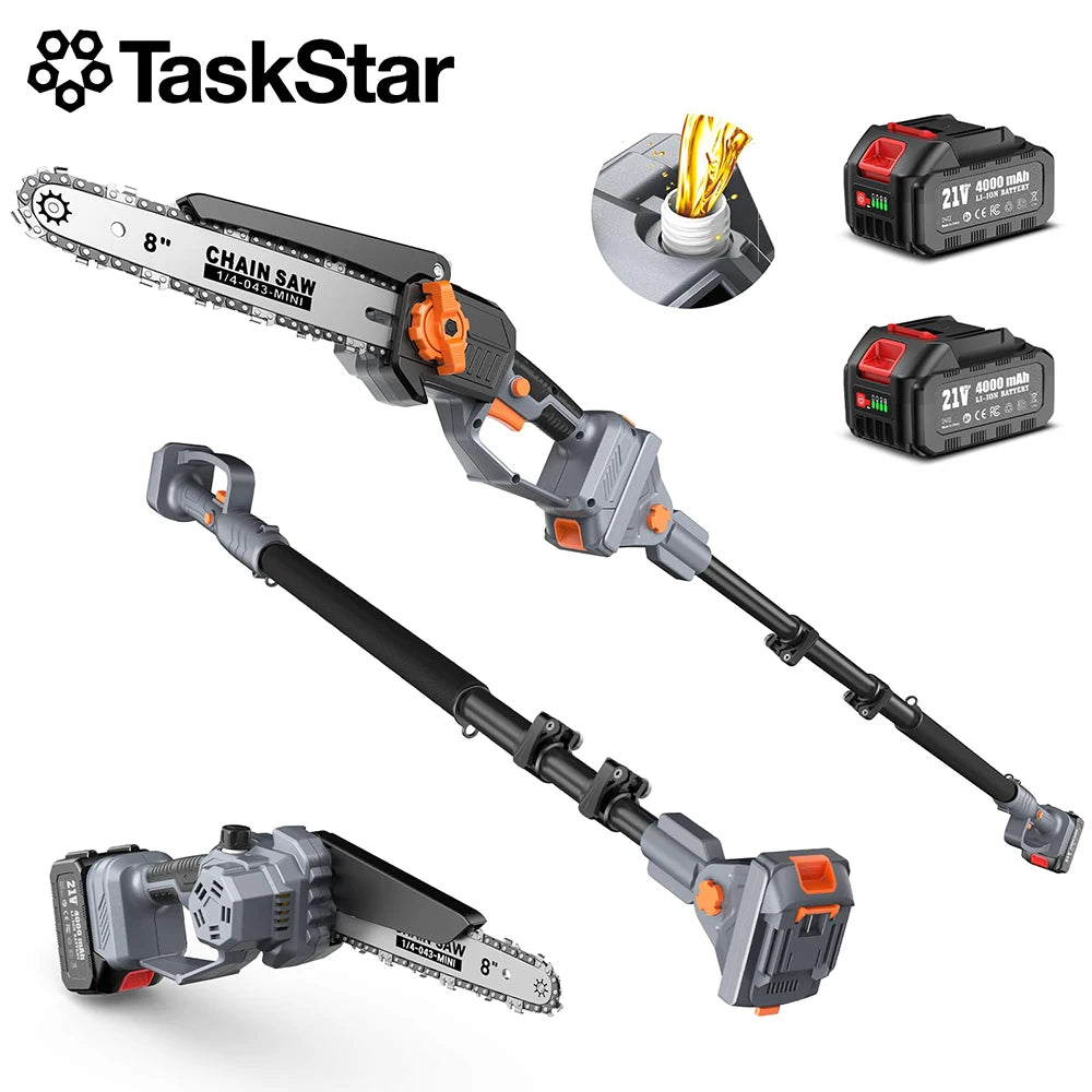 TaskStar Extendable Pruning Saw 180Degree Rotatable Pole And 2 Batteries