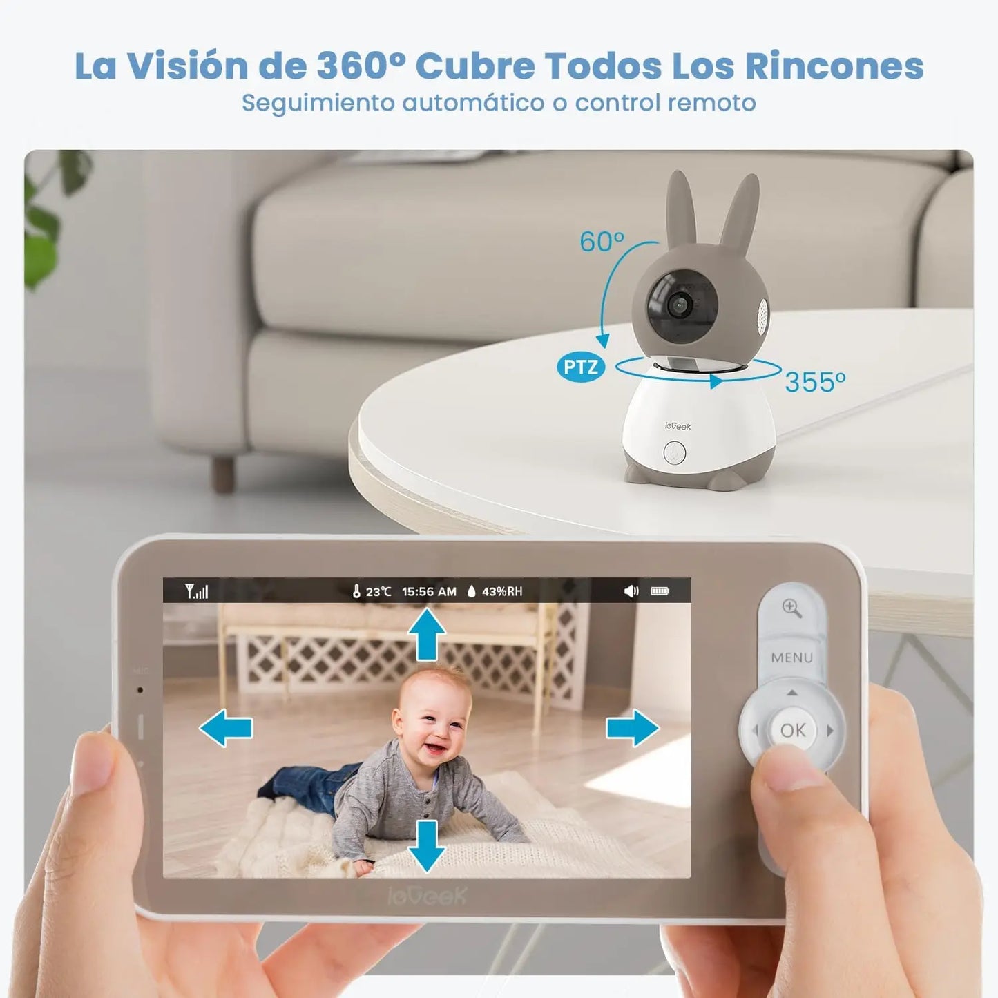 IEGEEK 2K 3MP Baby Surveillance Camera With 360 PTZ And Dual Screen Preview