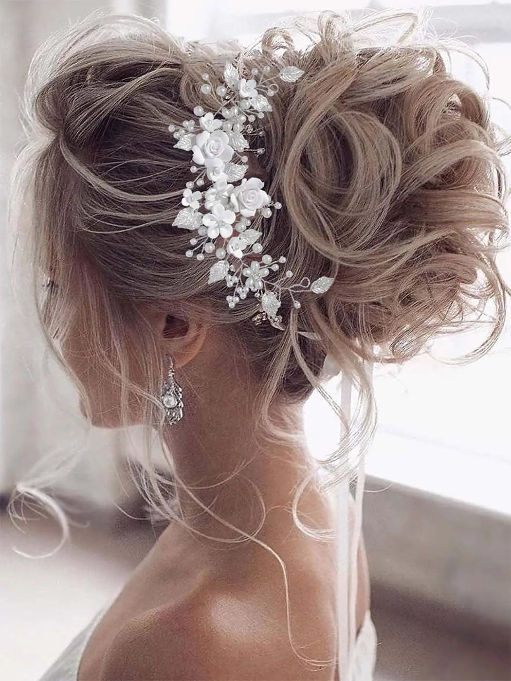 Bridal Hair Vine Pearl Rhinestone Leaf Headband For Wedding