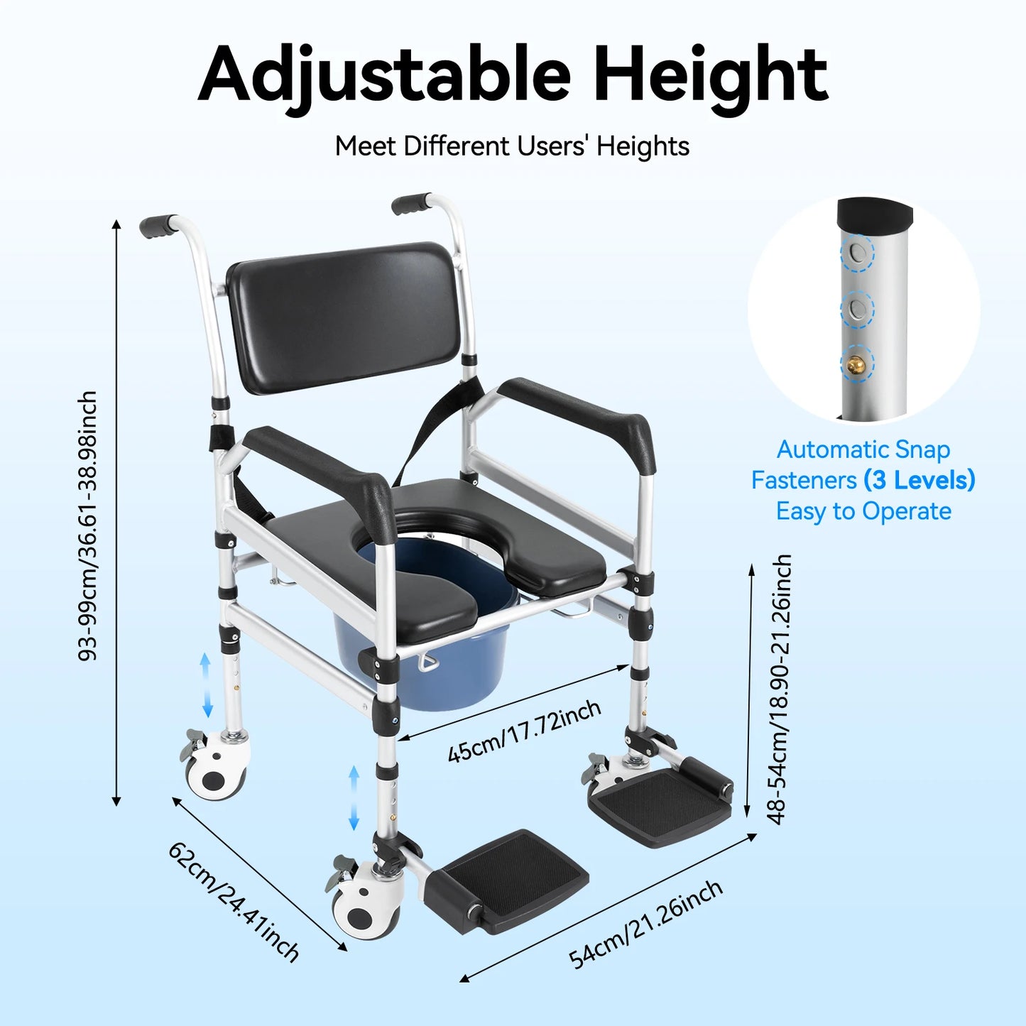 Shower Chair With Wheels For Seniors Adjustable Height 160kg Capacity