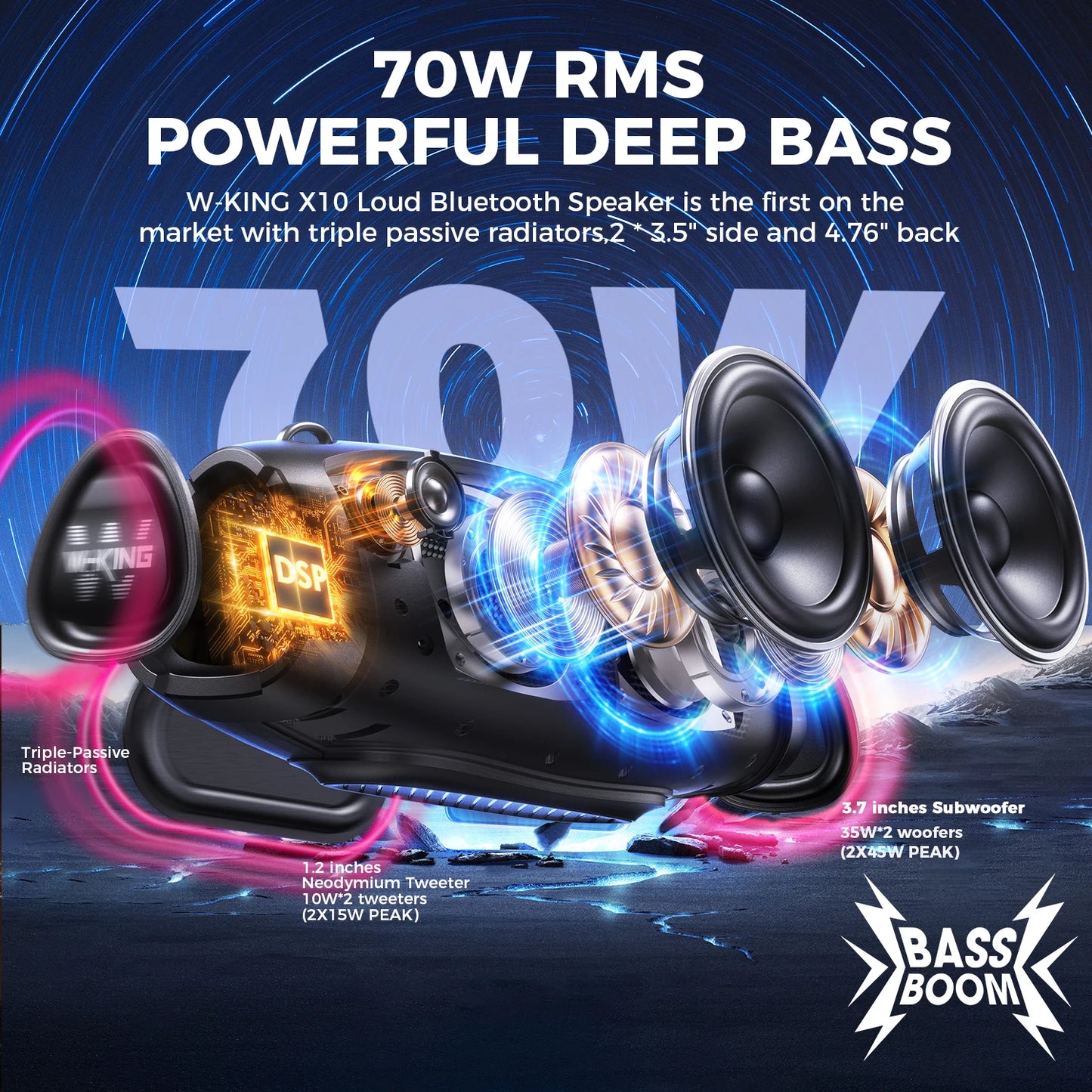 W-King Portable Bluetooth Speaker With Microphone And Waterproof